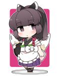  1girl apron blush brown_eyes brown_footwear brown_hair closed_mouth frilled_apron frills full_body hakama headgear ini_(inunabe00) japanese_clothes kimono purple_hakama short_hair short_sleeves solo touhoku_kiritan voiceroid waist_apron white_apron white_kimono 