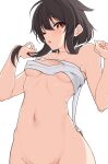  1girl absurdres bare_arms bare_shoulders blush bottomless breasts brown_hair highres kono_subarashii_sekai_ni_shukufuku_wo! megumin navel one_eye_closed red_eyes sarashi short_hair short_hair_with_long_locks small_breasts solo wa_ki_ya_ku 