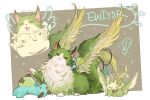  animal_focus cat character_doll character_name eating ewiyar_(granblue_fantasy) feathered_wings fluffy granblue_fantasy green_fur sanditk_gbf simple_background white_fur wings yellow_eyes 