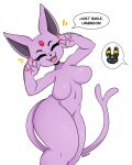  4:5 absurd_res anthro big_breasts breasts dialogue eeveelution espeon eyelashes featureless_breasts featureless_crotch female fur generation_1_pokemon generation_2_pokemon hi_res i_am_kat95 mammal nintendo pink_body pink_fur pokemon pokemon_(species) pose simple_background solo tail text thick_thighs wide_hips 