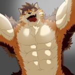  1:1 abs anthro barrel_(live_a_hero) biceps canid canine canis first_person_view hi_res homohomofever lifewonders live_a_hero looking_at_viewer looming_over male mammal muscular muscular_anthro muscular_male navel pecs shirtless smile solo wolf 