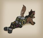  4-lex anthro artist_name bethesda_softworks brain butt canid canine canis crossed_arms cyberdog_(fallout) cybernetics cyborg domestic_dog fallout g472y girly lying machine male mammal on_front organs presenting presenting_hindquarters raised_tail snout solo tail 