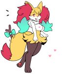  &lt;3 2023 3_toes 4_fingers anthro areola black_body black_fur braixen breasts chabooey digital_media_(artwork) eyebrows fan_character feet female fingers fur generation_6_pokemon hi_res inner_ear_fluff looking_at_viewer nintendo nipples on_one_leg open_mouth open_smile pawpads pokemon pokemon_(species) red_eyes red_nose ribbons seraphine_(roflfox) smile solo standing stick toes tuft white_body white_fur yellow_body yellow_fur 
