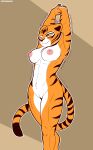  abs absurd_res anthro arms_above_head big_breasts blush breasts dreamworks felid female front_view genitals hi_res kung_fu_panda mammal master_tigress muscular muscular_anthro muscular_female nipples nude one_eye_closed pantherine pussy simple_background solo standing stretching the_man tiger 