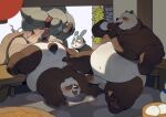  2023 absurd_res anal anthro balls bear belly big_belly black_body black_nose blush bodily_fluids detailed_background erection genitals giant_panda grey_body group hi_res kemono lagomorph leporid male male/male mammal moobs oral overweight overweight_anthro overweight_male penis quanjiang rabbit rimming sex sitting suid suina sus_(pig) sweat white_body wild_boar 