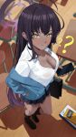  1girl absurdres black_hair blue_archive breasts dark-skinned_female dark_skin haerge highres karin_(blue_archive) large_breasts long_hair looking_at_viewer school_uniform solo tagme yellow_eyes 