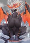  albion_the_shrouded_dragon anthro big_breasts black_body black_scales breasts claws dragon duel_monster featureless_breasts female hair hi_res horn passionpit777 scales sitting solo spikes white_hair wings yu-gi-oh! 