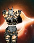  ambiguous_gender anthro anthrofied areola big_breasts breasts cosmic_being drkles featureless_breasts female genitals humanoid loop_hero mammal nipples orange_sclera pussy solo space the_hunter&#039;s_hound_(loop_hero) yellow_eyes 