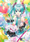  ._. 1girl anniversary aqua_eyes aqua_hair aqua_nails aqua_necktie balloon bare_shoulders birthday_cake black_skirt black_sleeves black_thighhighs blueberry bow cake candle commentary confetti crypton_future_media detached_sleeves food from_above fruit grey_shirt hair_ornament hatsune_miku headphones headset heart_balloon highres kei_(keigarou) long_hair looking_at_viewer miniskirt nail_polish necktie niconico number_candle piapro pleated_skirt raspberry ribbon second-party_source shiny_clothes shirt shoulder_tattoo sitting skirt sleeveless sleeveless_shirt solo star_balloon streamers striped striped_ribbon swing tattoo terebi-chan thighhighs triangle_mouth twintails very_long_hair vocaloid yellow_ribbon 