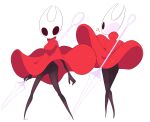  absurd_res anthro arthropod black_body breasts cloak clothing empty_eyes featureless_crotch female hi_res hollow_knight hornet_(hollow_knight) hoxtens looking_at_viewer musical_note nail_(weapon) non-mammal_breasts solo team_cherry 