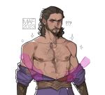  1boy abs baldur&#039;s_gate baldur&#039;s_gate_3 bara bare_pectorals beard beard_stubble brown_hair chest_hair cowboy_shot disembodied_limb dungeons_and_dragons facial_hair gale_(baldur&#039;s_gate) hairy maf_(velnna) male_focus mature_male medium_hair mustache_stubble navel_hair nipples pectorals solo_focus thick_eyebrows toned toned_male undressing_another upper_body 