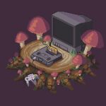  animated animated_gif artist_name cable controller crt game_cartridge game_console game_controller isometric mushroom nintendo nintendo_64 nintendo_64_controller no_humans pixel_art pixel_jess simple_background static still_life television the_legend_of_zelda the_legend_of_zelda:_ocarina_of_time tree_stump 