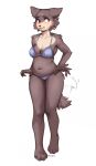  2023 4_fingers 5_fingers absurd_res afterimage anthro beastars big_breasts bikini blue_eyes blush bodily_fluids bottomwear bottomwear_pull breasts brown_body brown_fur canid canine canis clothed clothing clothing_pull digital_media_(artwork) female fingers fur hi_res juno_(beastars) looking_aside mammal navel nervous potbelly slightly_chubby solo spuydjeks sweat sweatdrop swimwear tail tail_motion tailwag weight_gain wolf 