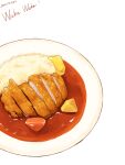  absurdres artist_name chicken_(food) commentary english_commentary food food_focus fried_chicken highres no_humans original plate realistic rice sauce signature simple_background still_life white_background zeroorez 