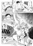  ameyamadenshin animal_humanoid antennae_(anatomy) anthro arthropod arthropod_humanoid big_breasts black_and_white black_sclera blush bracing breasts clothed clothing comic duo excited fellatio female female_on_top fur genitals hi_res human humanoid insect insect_humanoid japanese_text kneeling lepidopteran lepidopteran_humanoid long_tongue male male/female mammal manga monochrome moth moth_humanoid on_top oral paws penile penis sex size_difference text tongue wings 