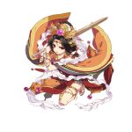  1girl black_hair chinese_clothes earrings full_body hair_ornament headdress holding holding_sword holding_weapon honkai_(series) honkai_impact_3rd jewelry jixuanyuan official_art orange_eyes sandals sword third-party_source weapon 
