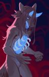  absurd_res anthro arm_tuft blue_eyes blue_horn blue_saliva blue_sclera bodily_fluids body_horror brown_body brown_fur brown_hair corzh77 drooling elbow_tuft female fur gore hair hi_res horn looking_at_viewer narrowed_eyes nude open_mouth pupils saliva shoulder_tuft solo species_request teeth tentacles tuft unusual_bodily_fluids unusual_saliva white_pupils 