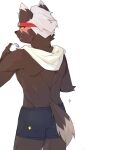 2023 anthro brown_body brown_fur butt canid canine canis clothing domestic_dog fur hair lifewonders male mammal rear_view simple_background solo tadatomo tail tandong820 tokyo_afterschool_summoners towel underwear white_hair 