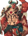  abs absurd_res another_eidos_of_dragon_vein_r anthro atmos_(anothereidos_r) blue_hair chest_gem clothing dragon fur_trim hair hi_res horn horned_beard male muscular muscular_male muscular_thighs nipples pecs ponytail raised_arms red_body red_eyes red_scales scales solo speedo swimwear topwear vest yed yedsilent yellow_body yellow_scales 