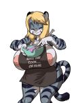  2022 anthro apron apron_only areola big_breasts blonde_hair bowl breasts chochi claire_(batartcave) clothing container cooking digital_media_(artwork) eyes_closed felid female food hair hi_res huge_breasts inverted_nipples kiss_the_cook long_hair mammal nipples pantherine solo tiger wide_hips 