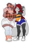  absurd_res amber_eyes anthro auria_maddox_(sniperwaffle115) bear big_breasts blue_eyes bottomwear breasts brown_hair canid canine canis clothing duo female female/female flannel flannel_shirt footwear hair hi_res hotpants legwear mammal nicole_weaver_(sniperwaffle115) phone red_hair scotik_productions selfie shirt shoes shorts smile thick_thighs thigh_highs tied_shirt topwear wolf 