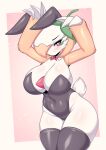  big_breasts big_butt blush blush_lines breasts bunny_costume butt cleavage clothed clothing costume fake_ears fake_rabbit_ears fake_rabbit_tail fake_tail female gardevoir generation_3_pokemon green_hair hair hi_res huge_breasts huge_butt huge_thighs humanoid looking_at_viewer multicolored_hair navel nintendo orange_hair pink_eyes pokemon pokemon_(species) solo tailzkim thick_thighs unknown_character white_hair wide_hips 