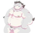  2023 anthro belly bulge canid canine canis clothing eyes_closed grey_body hi_res kemono male mammal moobs nipples overweight overweight_male simple_background solo suishou0602 tamacolle underwear wolf yamato_(tamacolle) 