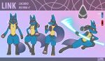  absurd_res anthro bell bell_collar biped chest_spike collar gender_symbol generation_4_pokemon hi_res link_(linkscape) linkscape lucario male male_symbol model_sheet nintendo one_eye_closed pawpads pink_pawpads pokemon pokemon_(species) smile solo spikes spikes_(anatomy) symbol tail 