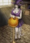  big_breasts book breasts herpestid hi_res huge_breasts lace_bra leksi_(artist) mammal meerkat sun_rays witch_outfit 