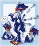  &lt;3 ambiguous_gender anthro avian beak blue_body blue_eyes blue_feathers donutella feathers fur generation_9_pokemon hi_res nintendo pokemon pokemon_(species) quaquaval smile 