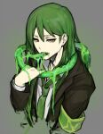  1boy armband commentary_request green_armband green_background green_hair green_necktie lobotomy_corporation long_hair long_sleeves male_focus necktie netzach_(project_moon) nishikujic project_moon sailor_collar shirt simple_background snake solo upper_body white_shirt yellow_eyes 