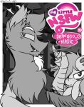  2019 anthro black_and_white blush blush_lines comic_book_cover discord_(mlp) duo equid equine fangs female feral flutterbat_(mlp) fluttershy_(mlp) friendship_is_magic fruit_bat_(mlp) hasbro looking_at_viewer male male/female mammal monochrome my_little_pony owo pegacousin pegasus spinning_object suggestive teeth watermark wings 