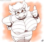  anthro breasts cleavage clothed clothing collar digital_media_(artwork) drxii eyewear female glasses hi_res hige_breasts horn koopa legwear mario_bros nintendo nipple_outline scalie stockings teeth 