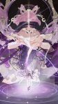  1girl bare_shoulders covered_eyes crescent d3gqgfp9cbmwekb detached_sleeves diffraction_spikes fu_xuan_(honkai:_star_rail) hair_ornament highres honkai:_star_rail honkai_(series) looking_at_object multiple_views open_hand pink_hair space star_(sky) star_chart twintails 