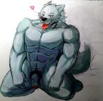  abs absurd_res anthro balls biceps canid canine canis casual_nudity flaccid foreskin fur genitals hi_res humanoid_genitalia humanoid_hands humanoid_penis male mammal muscular muscular_anthro muscular_male nude pecs penis plantigrade pubes ricecakekain simple_background solo wolf 