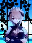  1girl black_gloves blue_sky brown_hair closed_mouth cloud cloudy_sky dress frilled_dress frills gloves hair_over_one_eye honkai_(series) honkai_impact_3rd kagami25 looking_at_viewer maid maid_headdress mole mole_under_mouth purple_eyes rita_rossweisse rita_rossweisse_(umbral_rose) short_hair sky smile solo upper_body 