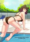  1girl animal_ears ass bikini black_bikini black_hair blake_belladonna cat_ears feet from_behind highres looking_at_viewer looking_back pool roosterteeth rwby scar scar_across_eye short_hair side-tie_bikini_bottom string_bikini swimsuit wet yellow_eyes yellow_nicky 