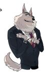  anthro arctic_wolf canid canine canis clock clothing dududud_duu eyebrows fluffy gesture illumination_entertainment jimmy_crystal male mammal necktie pointing pointing_at_self sing_(movie) solo suit tail teeth thick_eyebrows watch wolf wristwatch 