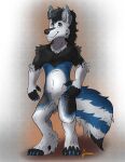  2023 4_fingers 5_toes absurd_res anthro black_body black_fur black_markings black_nose blue_body blue_claws blue_ear_tips blue_eyes blue_fur canid canine canis claws digital_drawing_(artwork) digital_media_(artwork) digitigrade eran_morkon feet fingers fluffy fluffy_tail fur grey_body grey_ears grey_fur grey_markings hair hi_res long_hair looking_ahead male mammal mane markings shaded signed simple_background simple_shading smile solo standing tail toes toony watermark white_body white_fur wolf wolf_lycaon_(artist) 