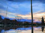  bare_tree blue_sky building dawn kgt_(pixiv12957613) lake landscape morning nature no_humans original outdoors reflection reflective_water scenery sky snow town tree winter 
