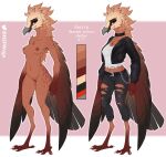  accipitrid accipitriform anthro avian avian_feet beak bearded_vulture belt bird bottomwear breasts choker claws clothed clothing feathered_arms feathers female front_view fully_clothed genitals hi_res jacket jewelry leather leather_clothing leather_jacket leather_topwear model_sheet necklace nipple_piercing nipples non-mammal_breasts non-mammal_nipples nude old_world_vulture pants piercing pussy smile solo tan_body tan_feathers topwear torn_bottomwear torn_clothing torn_pants vulture w4g4 