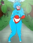  absurd_res animal_humanoid anthro big_breasts bikini blue_body blush bow_tie breasts cleavage clothed clothing digital_media_(artwork) female five_nights_at_freddy&#039;s five_nights_at_freddy&#039;s_2 forest forest_background freddy_in_space_3 fur hair hi_res humanoid in_heat lagomorph lagomorph_humanoid leporid leporid_humanoid looking_at_viewer mammal mammal_humanoid nature nature_background nipple_outline plant rabbit rabbit_humanoid scottgames smile solo swimwear text thick_thighs toy_bonnie_(fnaf) tree trembling_for_pleasure tuffthecat white_body white_fur 