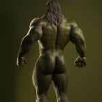  absurd_res back_muscles butt green_body green_skin hi_res humanoid male muscular muscular_humanoid muscular_male orc rear_view solo voluox 