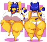  :&lt; absurd_res animal_crossing ankha_(animal_crossing) anthro big_breasts big_butt blue_hair breasts breasts_from_behind butt clothing curvy_figure domestic_cat felid feline felis female front_view fur hair hands_behind_head hi_res huge_breasts huge_butt hyper hyper_breasts hyper_butt lewd_dorky mammal markings midriff nintendo nipple_outline overweight overweight_female panties raised_leg rear_view shirt solo striped_markings striped_tail stripes tail tail_markings thick_thighs topwear underwear voluptuous wide_hips yellow_body yellow_fur 