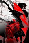  1boy 2wouumubixdzw5g blue_eyes coat dante_(devil_may_cry) demon devil_may_cry_(series) devil_may_cry_1 gloves highres long_hair male_focus red_coat solo white_hair wouumubixdzw5g 