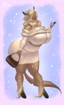  absurd_res anthro big_breasts big_butt bottomwear bovid bovine breasts brown_body brown_fur butt cattle clothing covered_eyes female fur hi_res highland_cattle holivi hooves horn huge_breasts huge_butt mammal purse skirt snow solo tail thick_thighs wide_hips 