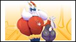  absurd_res anthro big_breasts big_butt black_border border breasts butt butt_grab cinderace digital_media_(artwork) duo female fur generation_8_pokemon hand_on_butt hi_res huge_breasts huge_butt lagomorph leporid looking_at_viewer male male/female mammal nintendo pokemon pokemon_(species) rabbit raboot simple_background smile tail thiccbuns white_body white_fur 