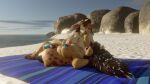  beach belly bovid bovine caring cuddling hi_res hyena intersex jinsariakhavra mammal mayternity pregnant pregnant_intersex seaside 