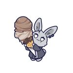  1girl :3 animalization arknights black_jacket chibi earclip food food_on_face grey_fur holding holding_food ice_cream ice_cream_cone jacket kaleka lappland_(arknights) long_sleeves oversized_food oversized_object rabbit scar scar_across_eye simple_background solo white_background 