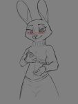  anthro bottomwear clothing disney ears_up eyewear female glasses grey_background lagomorph leporid mammal navel rabbit simple_background sketch skirt solo sweater tggeko topwear undressing violet_hopps zootopia 